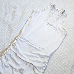 Athleta rouched bodycon racerback white dress M